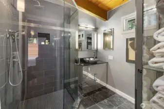 Primary bath features a walk in shower.