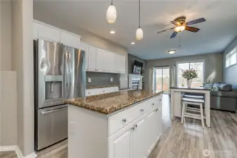 Kitchen flows into the family room
