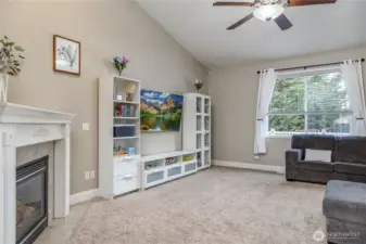 Living room overlooks the back yard