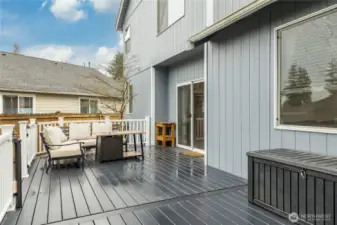 Seamlessly transition from the dining room to this inviting outdoor living area, perfect for hosting and year-round relaxation