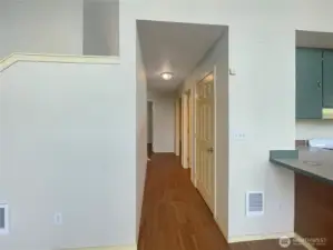 Hallway. Closet first right.