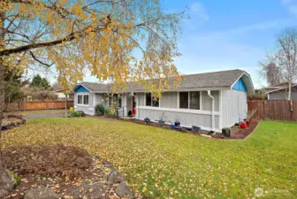 LARGE front yard on a corner lot. Trees provide an array of colorful scenery throughout the year.