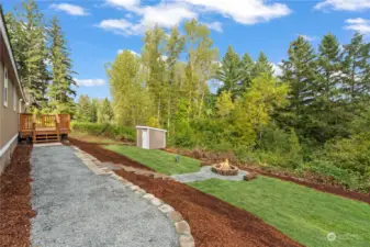 View from Driveway heading to the New Deck and Lower Lawn area.