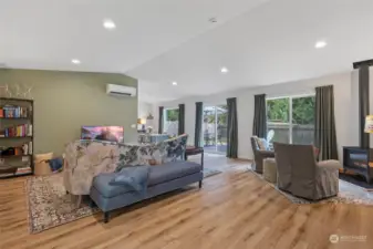 Ductless mini split for the living area and a sliding glass door to the back deck.