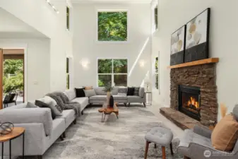 Dramatic 2-Story Great Room with a Gas Fireplace