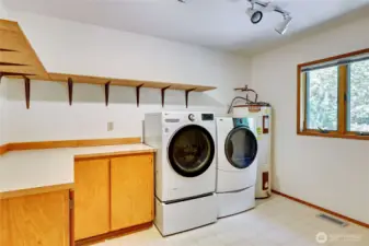 Wonderful spacious laundry room with tons of storage.  Huge closet (off camera) opposite washer/dryer.