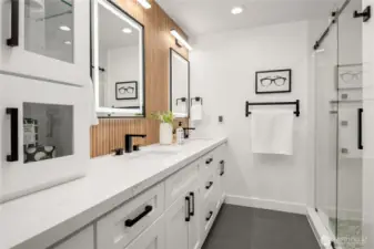 Custom Laundry basket hidden within the cabinet