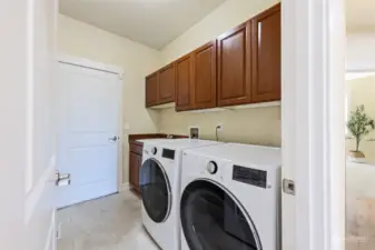 Laundry room with sink on main level, door leading to garage.