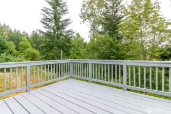Enjoy grilling and relaxing on this spacious deck, overlooking the lower part of the property