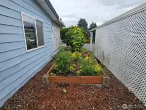A raised garden bed ready for you to grow flowers and veggies.