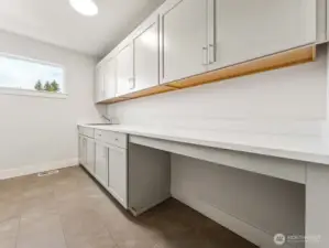 Large laundry room with sink and plenty of storage.