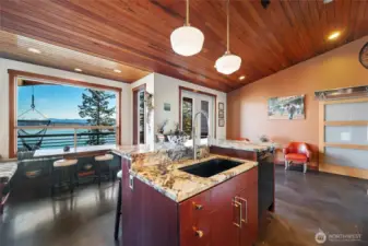 The kitchen also takes in those stunning views...not a bad place to wash dishes or prep a meal!