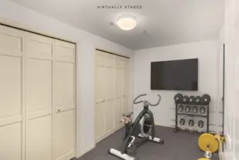 Bonus storage space doubles as home gym