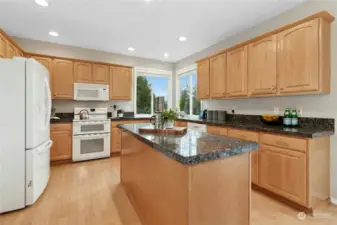 The spacious kitchen has tons of cabinet and counter space, plus a large pantry. Don't miss the double oven!