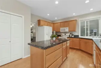 Another look at the spacious kitchen. Through the doorway is the dining room.