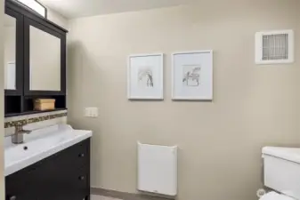 Lower level bathroom with tub, shower, and a 2nd laundry area.