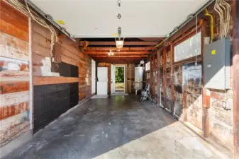 One car garage, with ample storage.
