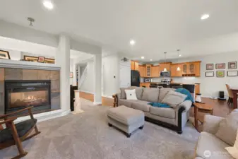 Living room with shared fireplace