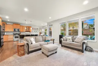 Open living room with kitchen and eating area