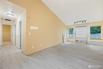 Family room looking down the hallway.