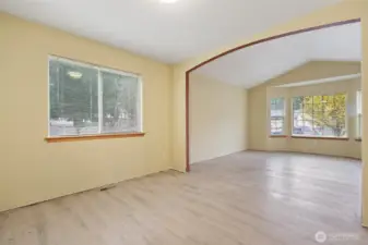 Dining room and living room.