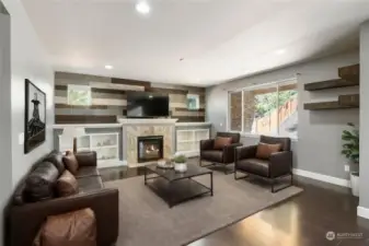 Great Room w/Gas Fireplace virtually staged