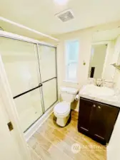 Full bath with large shower.