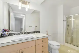 Lower-level 3/4 guest bathroom for added convenience.