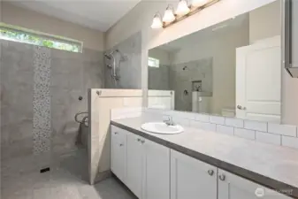 Luxurious and large bathroom in the MIL unit. full tile bathroom with dual shower head