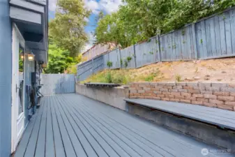 Freshly painted back wood deck 12x40.  Very private.