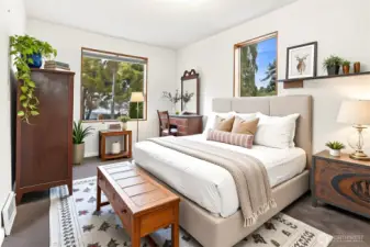 Virtually staged main bedroom.