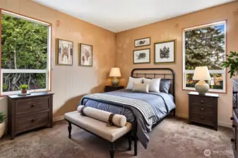 Virtual staged guest bedroom.