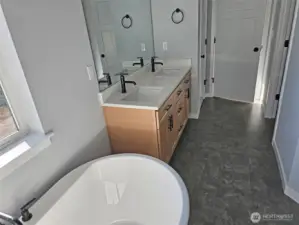 Double vanity sinks with quartz countertops