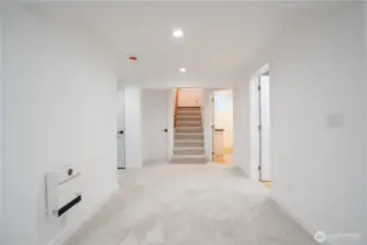 The downstairs can be accessed through the separate entry on the side, through the ground level garage or through door in kitchen.