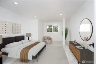 Virtually staged downstairs bedroom.