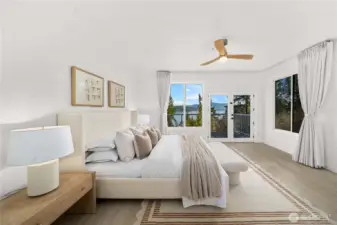 Spacious primary suite with scenic views and a newly remodeled spa-inspired primary bathroom, creating a private and relaxing retreat.