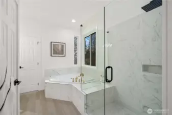 Fully remodeled spa-inspired primary bath    New modern vanity and cabinetry
