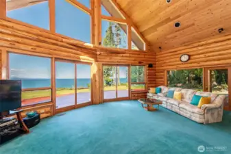 There are 2 double wood framed patio doors in living room, one in family room, and both upper primaries.