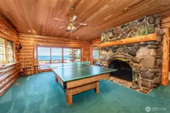 Family Room with wood fireplace.