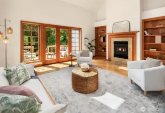 A cozy yet expansive living room is the focal point of the main level.