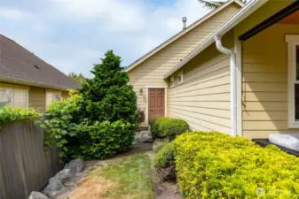 Side yard showing garage access door