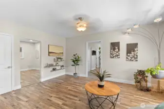 Livning/entry to primary bedroom & kitchen