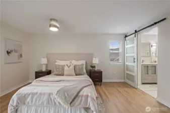 Second level, primary bedroom with private, fully remodeled en-suite bathroom!