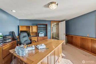 Lower level office with mahogany paneling