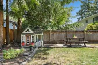 Playhouse and picnic bench convey, if desired.