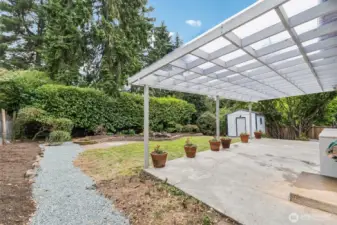 Large covered patio. A great place to have your morning coffee