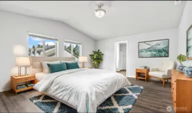 Virtually staged primary bedroom