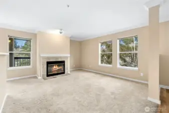 Living room.  End unit gives lot of light
