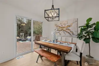 Host dinner parties, BBQs and holiday meals with ease in the spacious dining area, with easy access to the back deck.