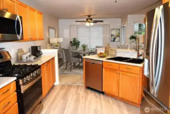 Kitchen is mostly open. Great for entertaining